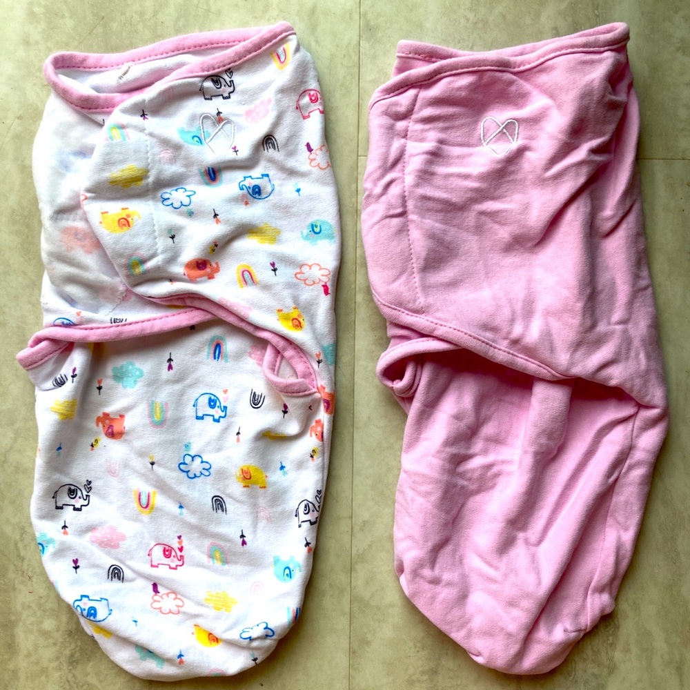 Set of 2 Summer Infant SwaddleMe Swaddles, Pink and Elephants with Rainbows